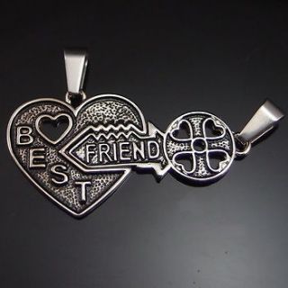Friendship Best Friend Heart Key Jigsaw Pewter Pendant w/ 20 