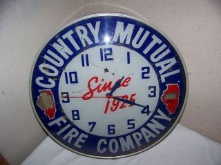 Vintage c.1950 Country Mutual Illinois Fire Insurance Lighted Clock 