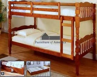 New American Oak Bunk Beds W/ Trundle Twin Kids Bunkbeds Furniture
