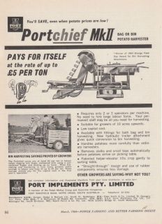 Vintage 1964 PORTCHIEF MKII BAG OR BIN POTATO HARVESTER Advertisement