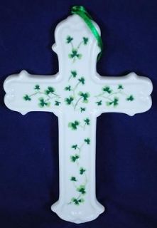 Porcelain Cross with Irish Shamrocks Hanging Ornament Saint Patrick 