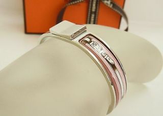 HERMES Clic Enamel Bracelet MIB Silver x Pink scarf design Bangle cuff 
