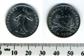France 1999   1 Franc Nickel pre Euro Coin