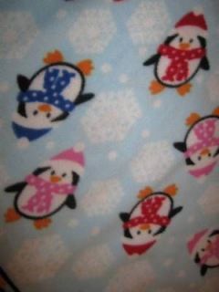 Baby Blue PENGUINS Adult FOOTED Fleece Pajamas Small One Piece FOOTIES
