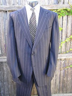 DORMEUIL SIZE 44 EXTRA LONG NAVY PINSTRIPE 2 BUTTON SUIT