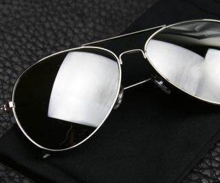 TOP Aviator Sunglasses SILVER Mirror CHROME Metal AV32