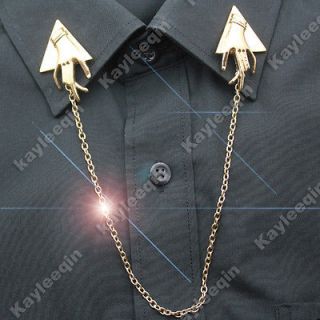 Gold Lucky Love Hand Chain Shirt Blouse Collar Neck Tips Brooch Pin 