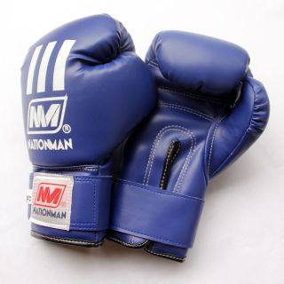 MUAY THAI BOXING GLOVES GEAR PU LEATHER VELCRO BLUE