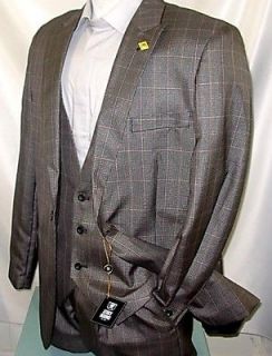 NEW ARRIVAL! Stacy Adams Media Charcoal Plaid Check Mens Suit Suits