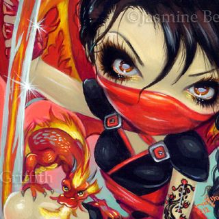   185 Jasmine Becket Griffith Art Dragon Ninja Fantasy SIGNED 6x6 PRINT