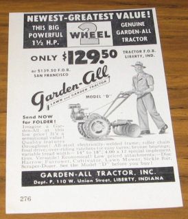 1950 VINTAGE AD~GARDEN ALL LAWN & GARDEN TRACTORS~MODEL D