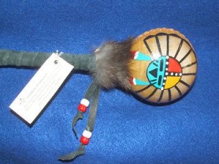Navajo Rawhide Ball Rattle Sun Face Authentic Native American 