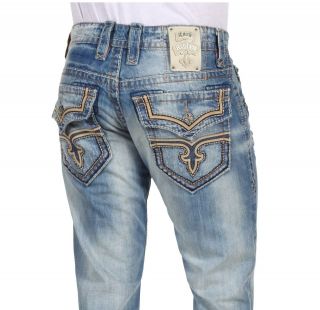 NEW ROCK REVIVAL MENS DESTROYED JEANS WESLEY T 2 TONE WHIPSTITCH 
