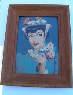 VINTAGE 1950s PAINT BY NUMBERS FASHIONABLE LADY PORTRAIT OIL ON BOARD 