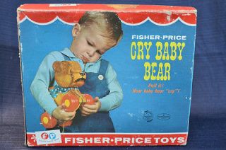 Vintage 1967 FISHER PRICE CRY BABY BEAR Pull Toy In Box