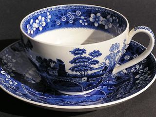 RARE BLUE TRANSFERWARE SPODES TOWER JUMBO CUP AND SAUCER (Older Mark 