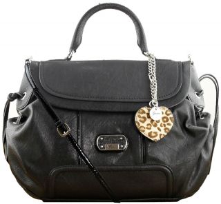 Guess Yara Black Imitation Leather Top Handle Flap Handbag
