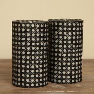   Ivory/ Brown Open Weave Rattan Candles (S   Two 7 Recessed Pillar