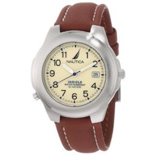   Mens N07501 Leather Round Analog Indiglo Watch Watches 