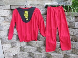BOYS RED NINJA KARATE ORIENTAL CHINESE DRAGON COSTUME TUNIC TOP PANTS 