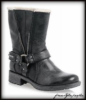New G By GUESS Black Grey SATRIA Motorcycle Combat Ankle Booties Boots 