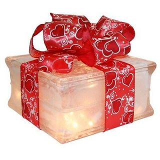 Valentines Day Holiday Decoration  Lighted Glass Block with Red 