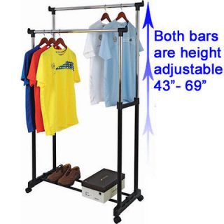 Garment Rack with Double Adjustable Bars Clothes Organizer on Wheels 