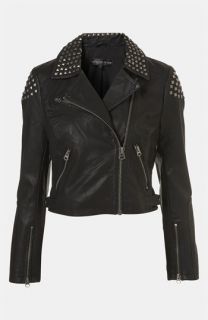 Topshop Studded Faux Leather Biker Jacket (Petite)  