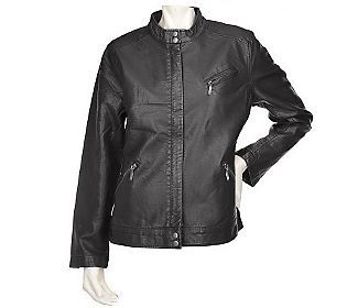 Susan Graver Distressed Faux Leather Zip Front Jacket — 