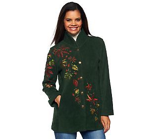 Bob Mackies Embroidered Fleece Jacket with Quilted Collar — QVC