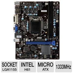 MSI H61M P31 (G3) Intel H61 Motherboard   MicroATX, Intel H61 (B3 