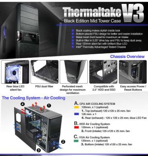 Thermaltake V3 Black Edition Mid Tower Case   ATX, Micro ATX, 120mm 
