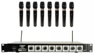 The PDWM8400 features a base unit with 8 wireless microphones, each 