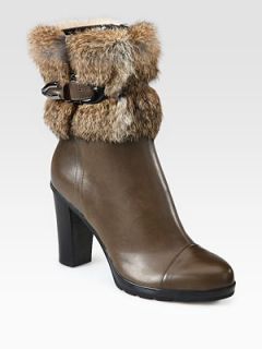 Aquatalia by Marvin K   Pop Leather Fur Trimmed Ankle Boots    