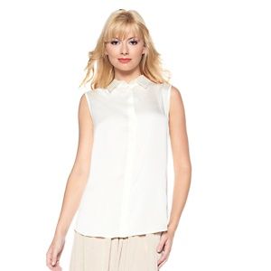 Vince Camuto Sleeveless Button Front Satin Shirt 