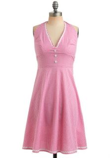 Pink Me Up Dress   Pink, White, Checkered / Gingham, Buttons, Trim 