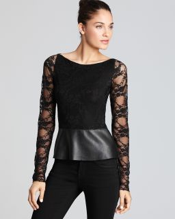Bailey 44 Top   Lace with Leather Peplum  