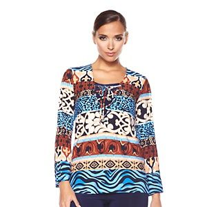 CSC® studio Moroccan Mix Long Sleeve Lace Front Tunic 