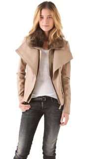 Mackage Leather Coat with Fur Collar  