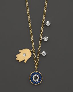 Meira T Diamond Hamsa and Evil Eye Necklace Set in 14K Yellow Gold 