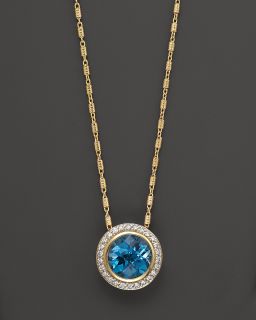 Swiss Blue Topaz and Diamond Pendant Necklace in 14K Yellow Gold, .23 