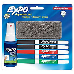 EXPO2 Low Odor Dry Erase Starter Kit Fine Point 5 Markers Black 2 Red 