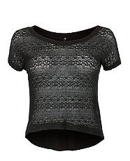 Black (Black) Influence Black Lace Knit Crop Jumper  268566201  New 