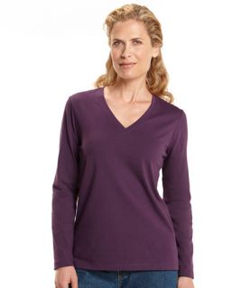 Carefree Unshrinkable T Shirt, Long Sleeve V Neck: Tees and Knit Tops 