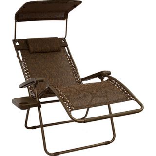 Gravity Free Recliner Folding Chair with Canopy and Drink Tray 