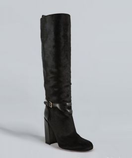 Yves Saint Laurent black pony hair New Chyc 105 tall boots