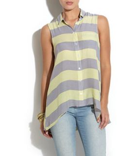 Lemon (Yellow) Only Jing Grey and Yellow Striped Sleeveless Shirt 