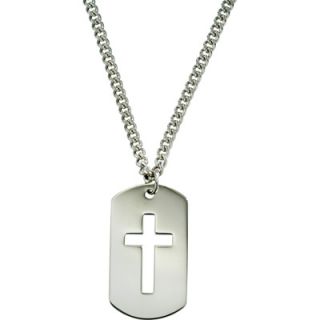 Sterling Silver Mens Polished Dog Tag Pendant with Cutout Open Cross 