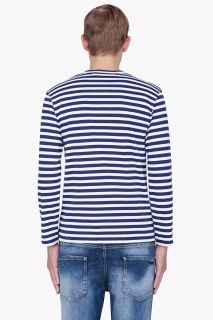 Play Comme Des Garçons Navy Striped Logo Print Jersey Shirt for Men 