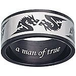 Mens Black Stainless Steel Dragon Engraved Band